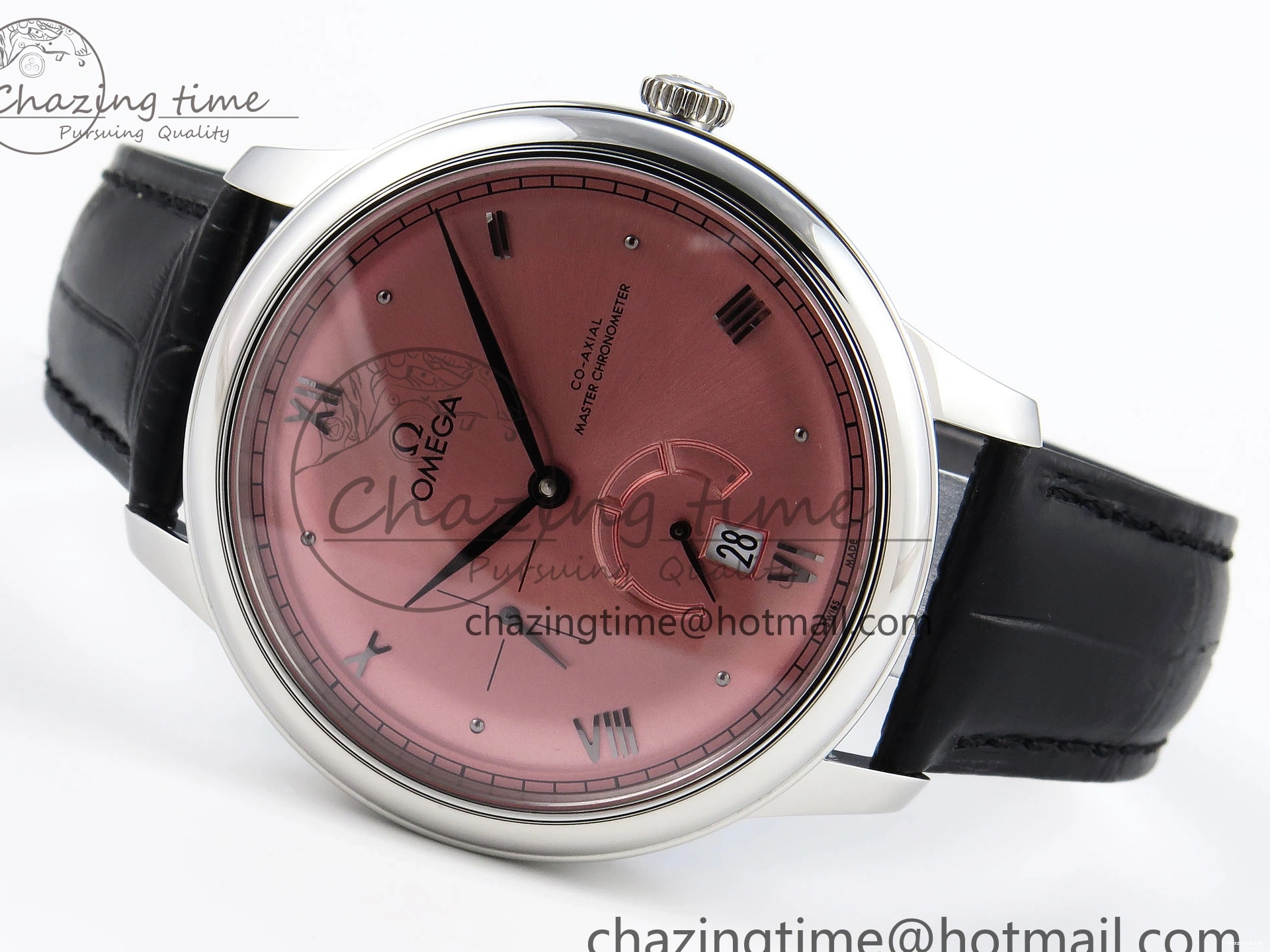 0421 AllSeason De Ville Power Reserve SS MKF 1:1 Best Edition Pink Dial on Black Leather Strap 7738